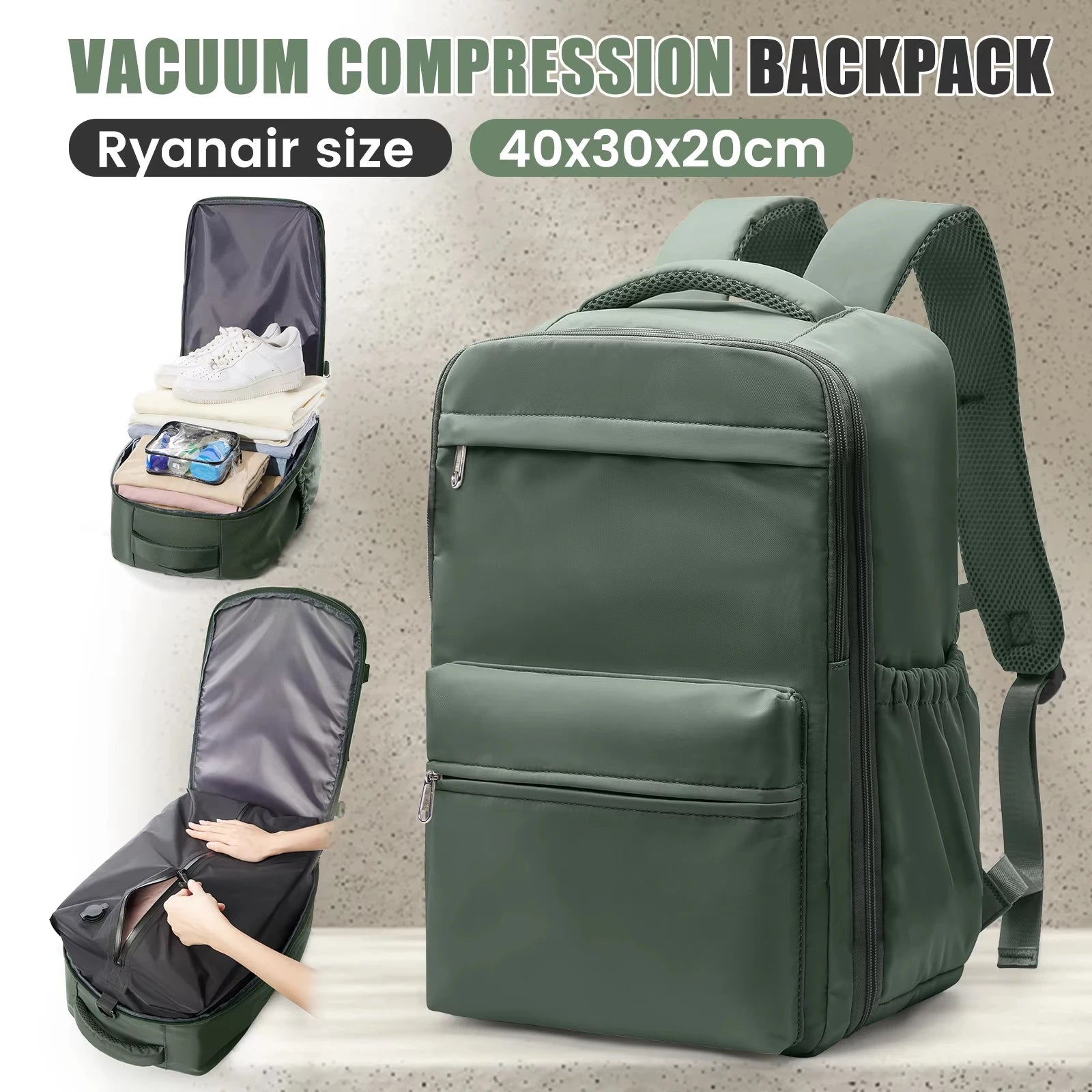 Ryanair 40x30x20 Travel Backpack Vacuum Compression Backpack , Wizzair Cabin Bag 15.6" Laptop Travel Bag，Storage Bag, Schoolbag