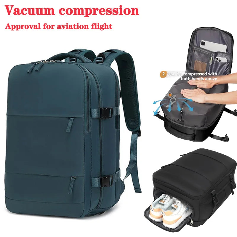 Vacuum sealed built-in air pump travel backpack, expandable travel backpack, equipped with vacuum system