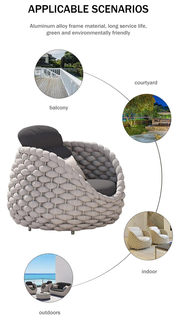 Modern Rattan and Aluminum Alloy Garden Sofa Set for Home Office or Garden Patio Outdoor Furniture With Rattan Design