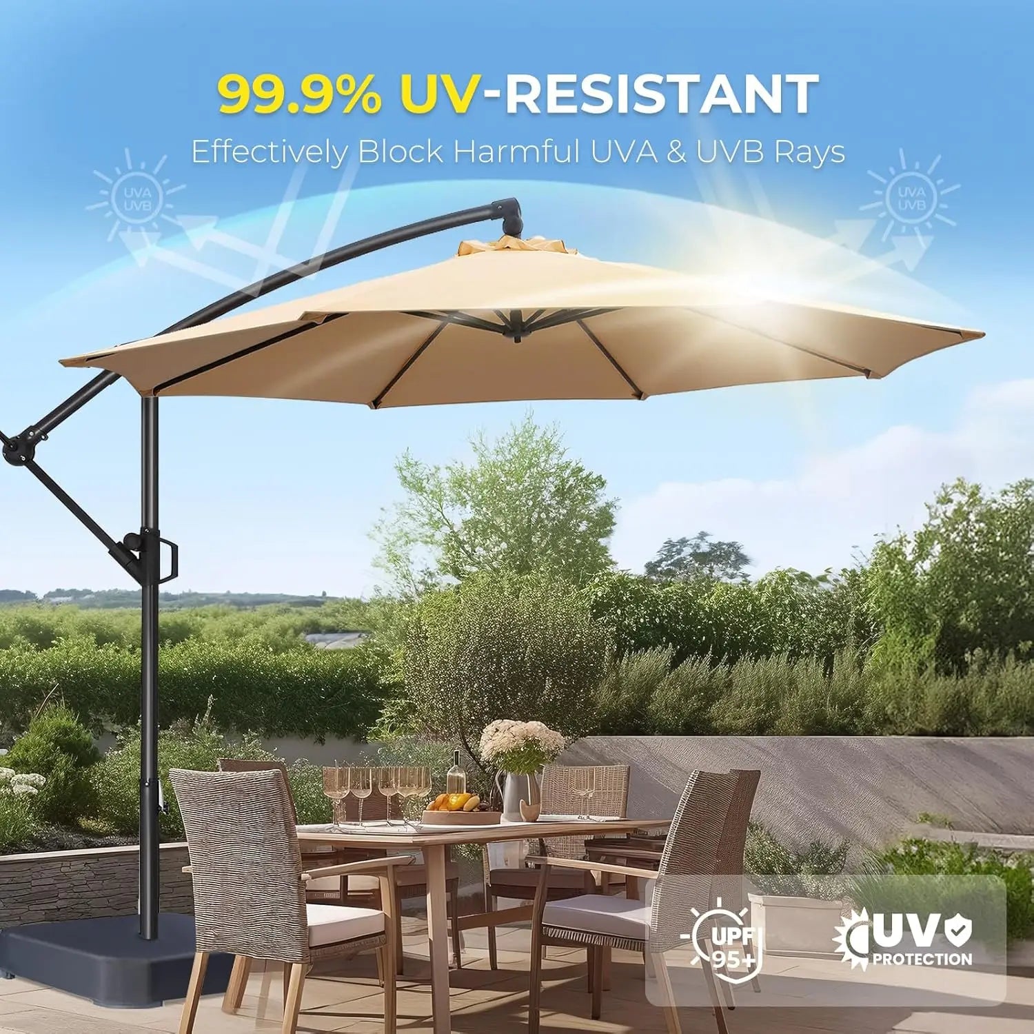 10ft Offset Patio Umbrella with Base Included, Cantilever Offset Hanging Patio Outdoor Market Umbrella UPF50+ UV, Customized