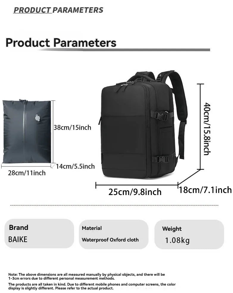 Vacuum sealed built-in air pump travel backpack, expandable travel backpack, equipped with vacuum system