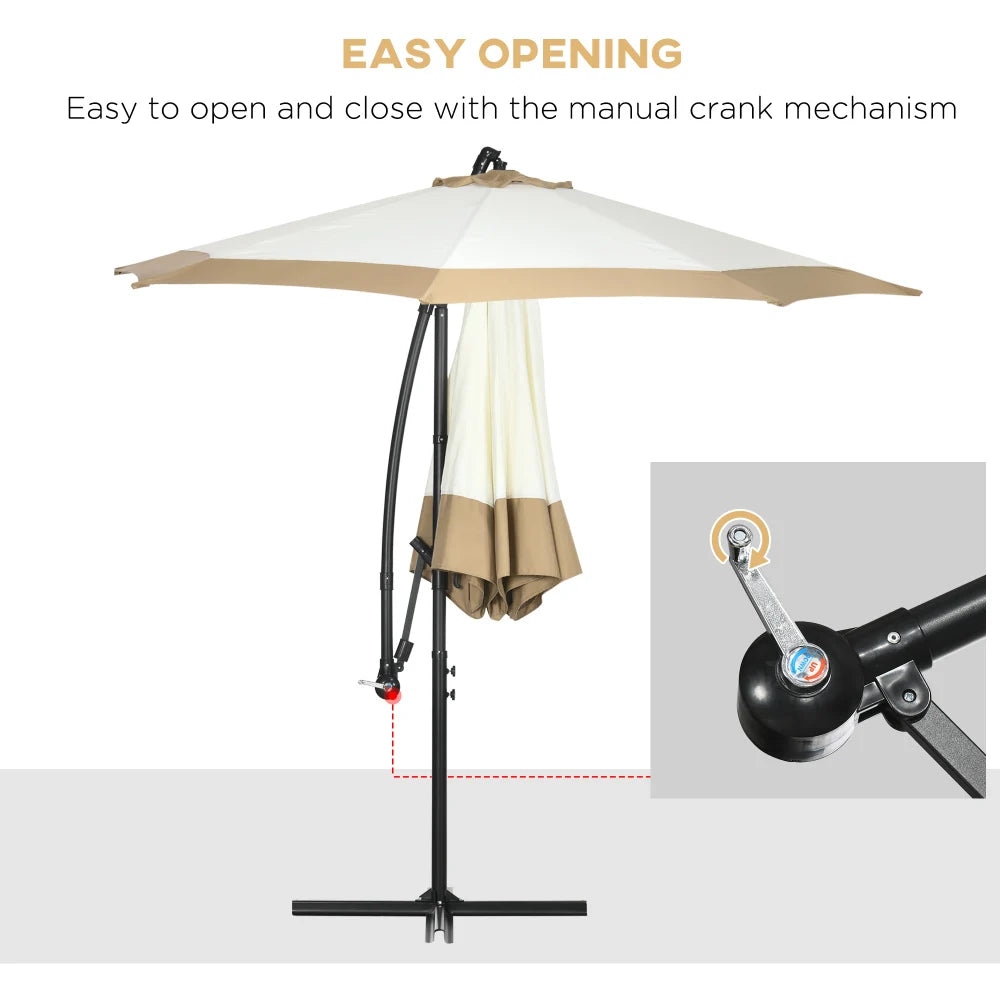 Outsunny 10FT Cantilever Umbrella: Crank, Cross Base for Deck, Backyard, Pool, Garden - Tan