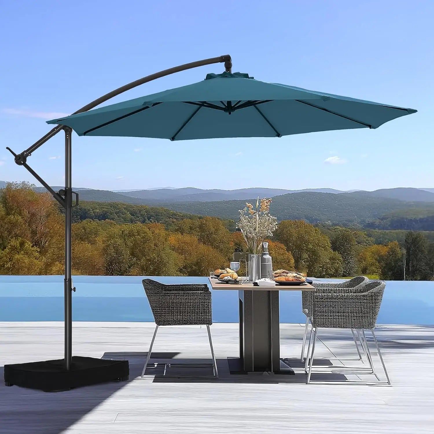 10ft Offset Patio Umbrella with Base Included, Cantilever Offset Hanging Patio Outdoor Market Umbrella UPF50+ UV, Customized