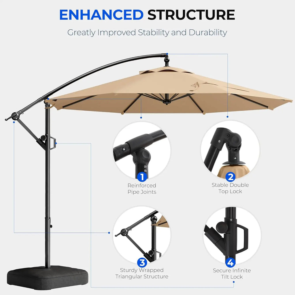 10ft Offset Patio Umbrella with Base Included, Cantilever Offset Hanging Patio Outdoor Market Umbrella UPF50+ UV, Customized