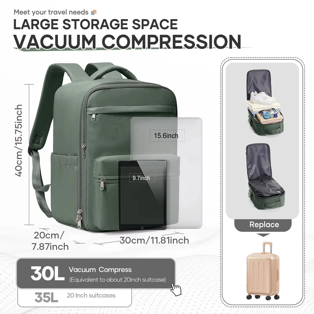 Ryanair 40x30x20 Travel Backpack Vacuum Compression Backpack , Wizzair Cabin Bag 15.6" Laptop Travel Bag，Storage Bag, Schoolbag